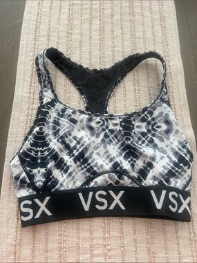 Victoria's Secret VSX Black & White Tie-Dye Racerback Sports Bra